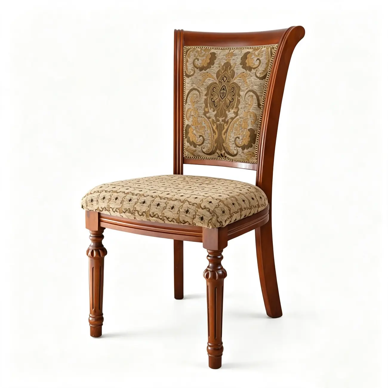 American Vintage Carved Solid Wood Dining Chair with Upholstered Backrest Image - 2 | homeyfad