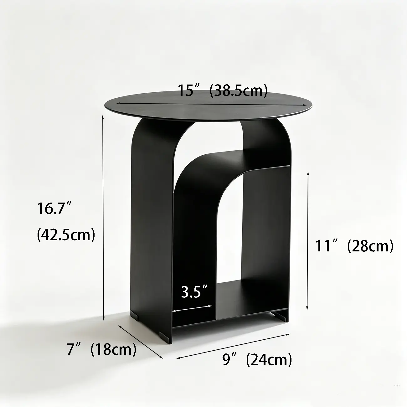 Industrial Narrow White Metal Bedside Table with Round Top #size | homeyfad