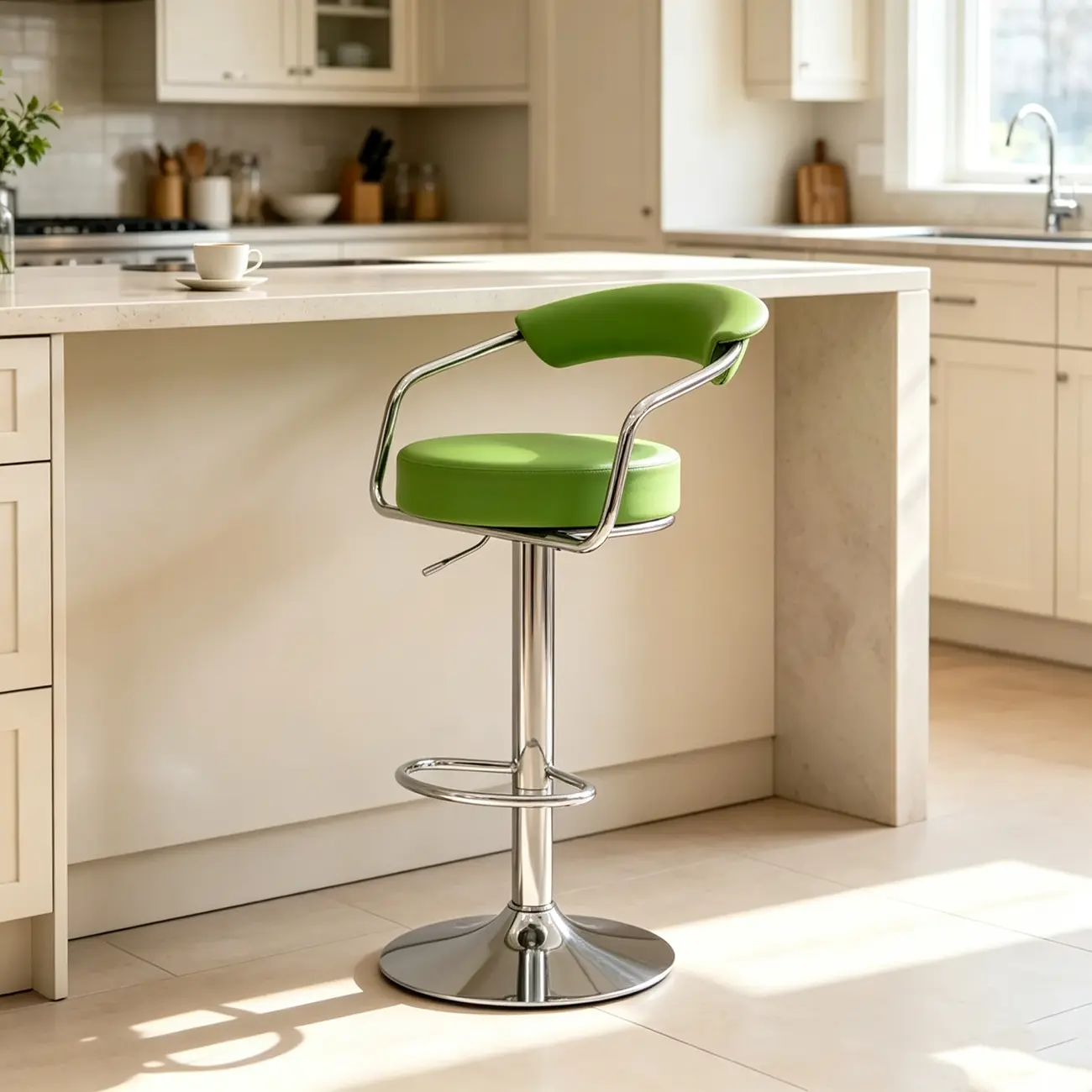 Modern Chrome Faux Leather Ergonomic Adjustable Bar Stool Image - 7 | homeyfad