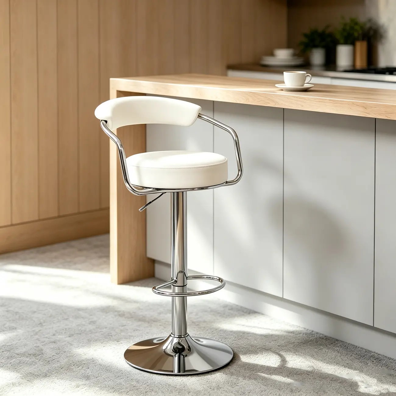 Modern Chrome Faux Leather Ergonomic Adjustable Bar Stool Image - 8 | homeyfad