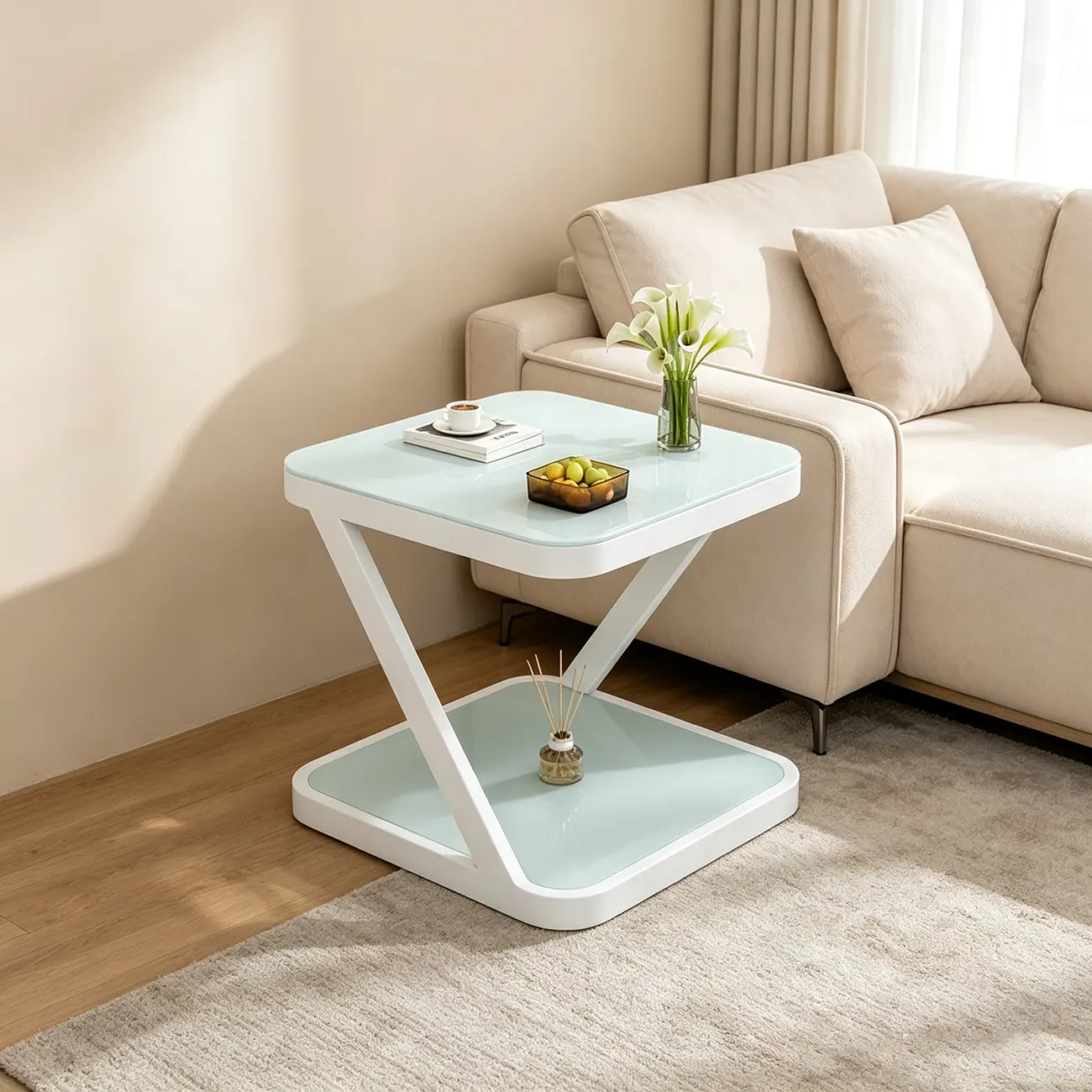 2-Tier Black Glass End Table with Storage for Living Room Image - 5 | homeyfad