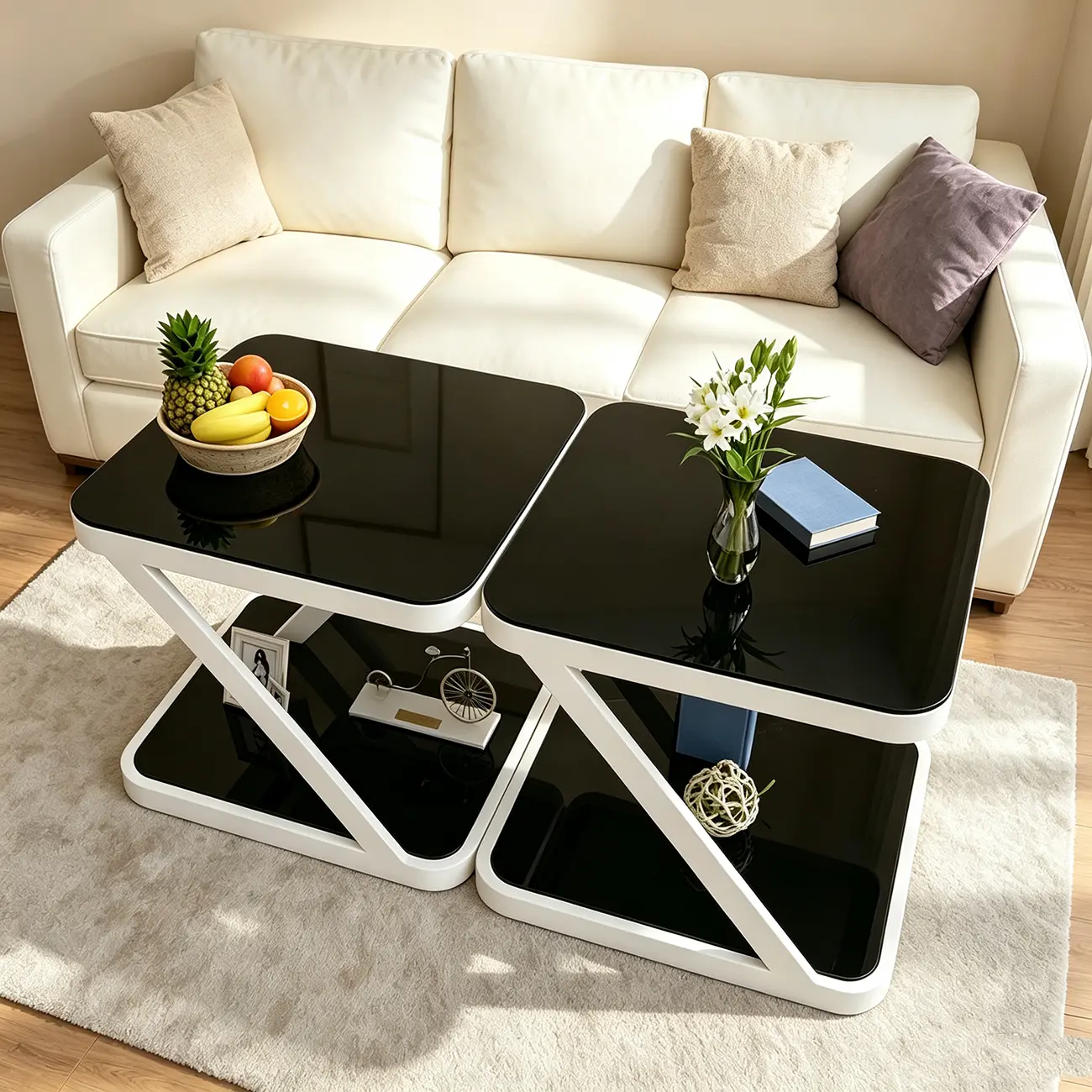 2-Tier Black Glass End Table with Storage for Living Room Image - 2 | homeyfad