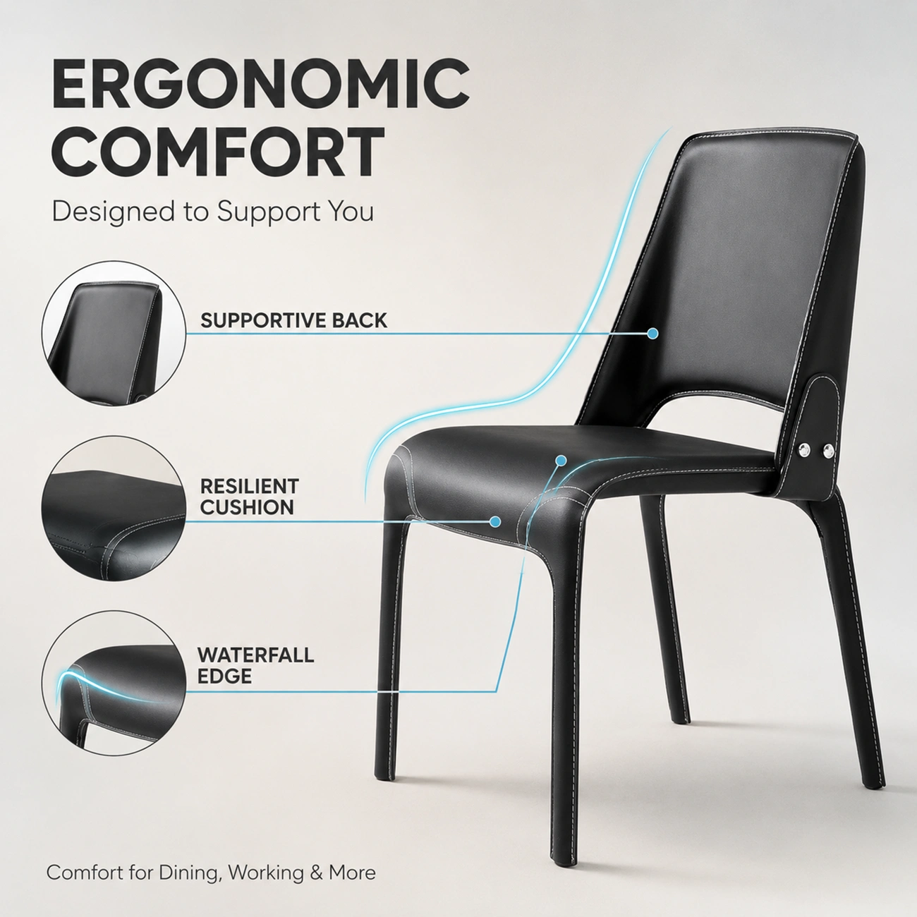Sleek Modern Open Curved Back Faux Leather Dining Chairs Set Of 2 Image - 4 | homeyfad