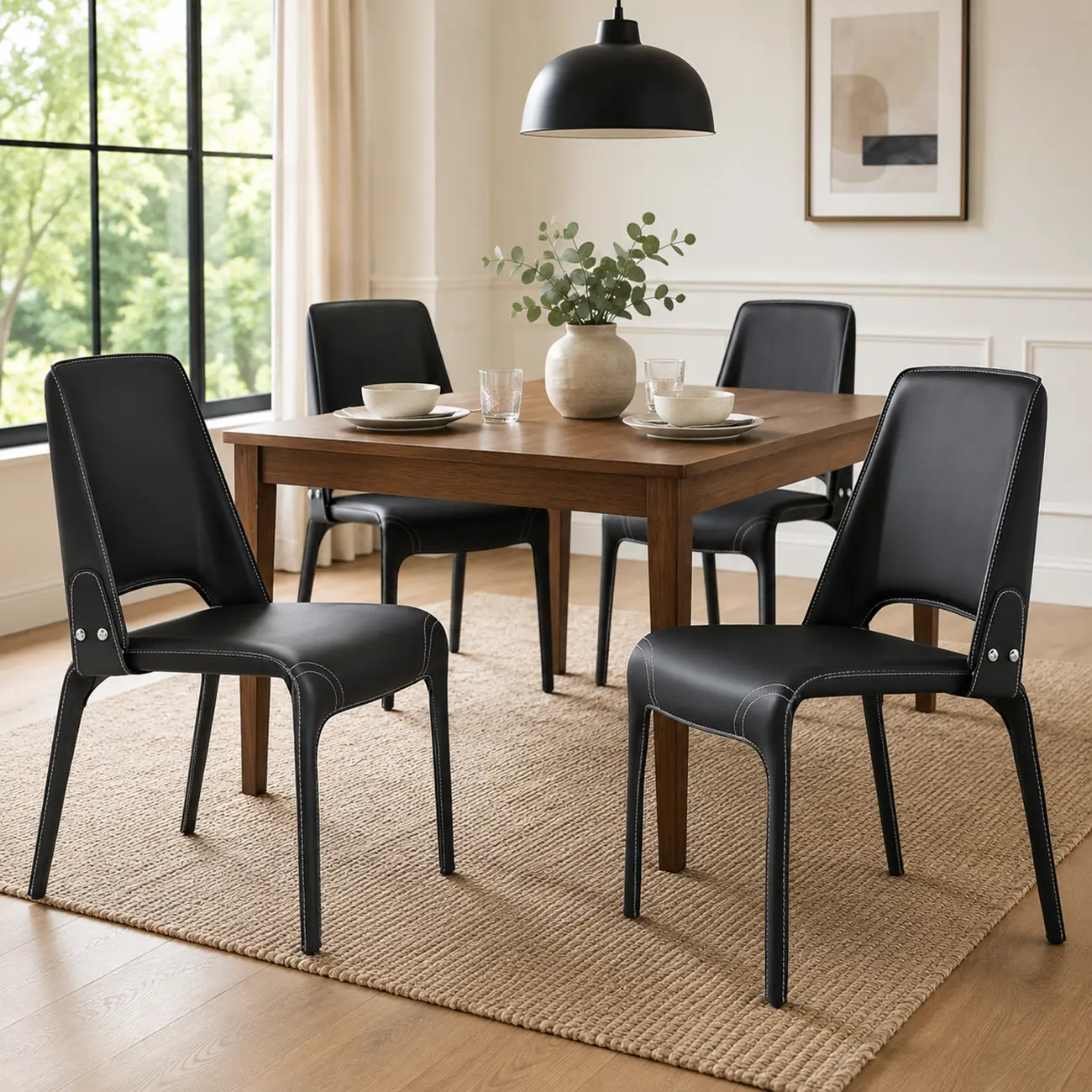 Sleek Modern Open Curved Back Faux Leather Dining Chairs Set Of 2 Image - 9 | homeyfad