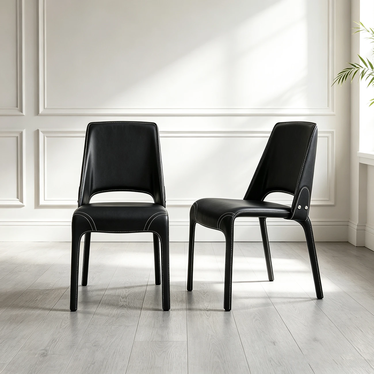 Sleek Modern Open Curved Back Faux Leather Dining Chairs Set Of 2 Image - 15 | homeyfad