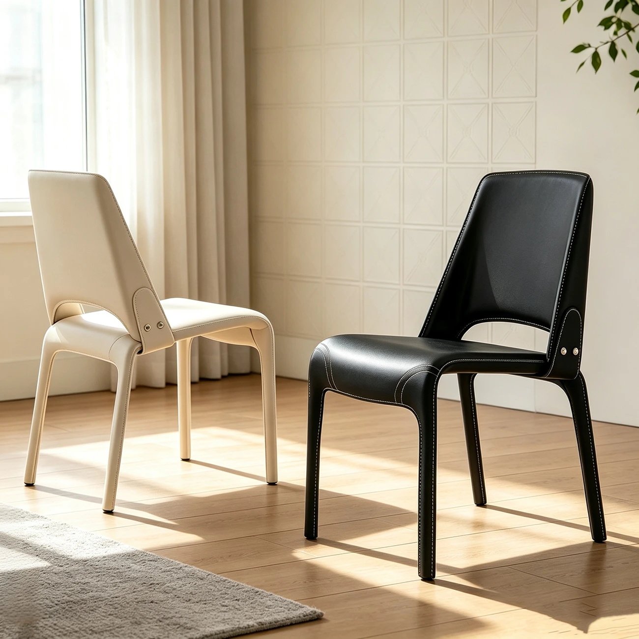 Sleek Modern Open Curved Back Faux Leather Dining Chairs Set Of 2 Image - 1 | homeyfad