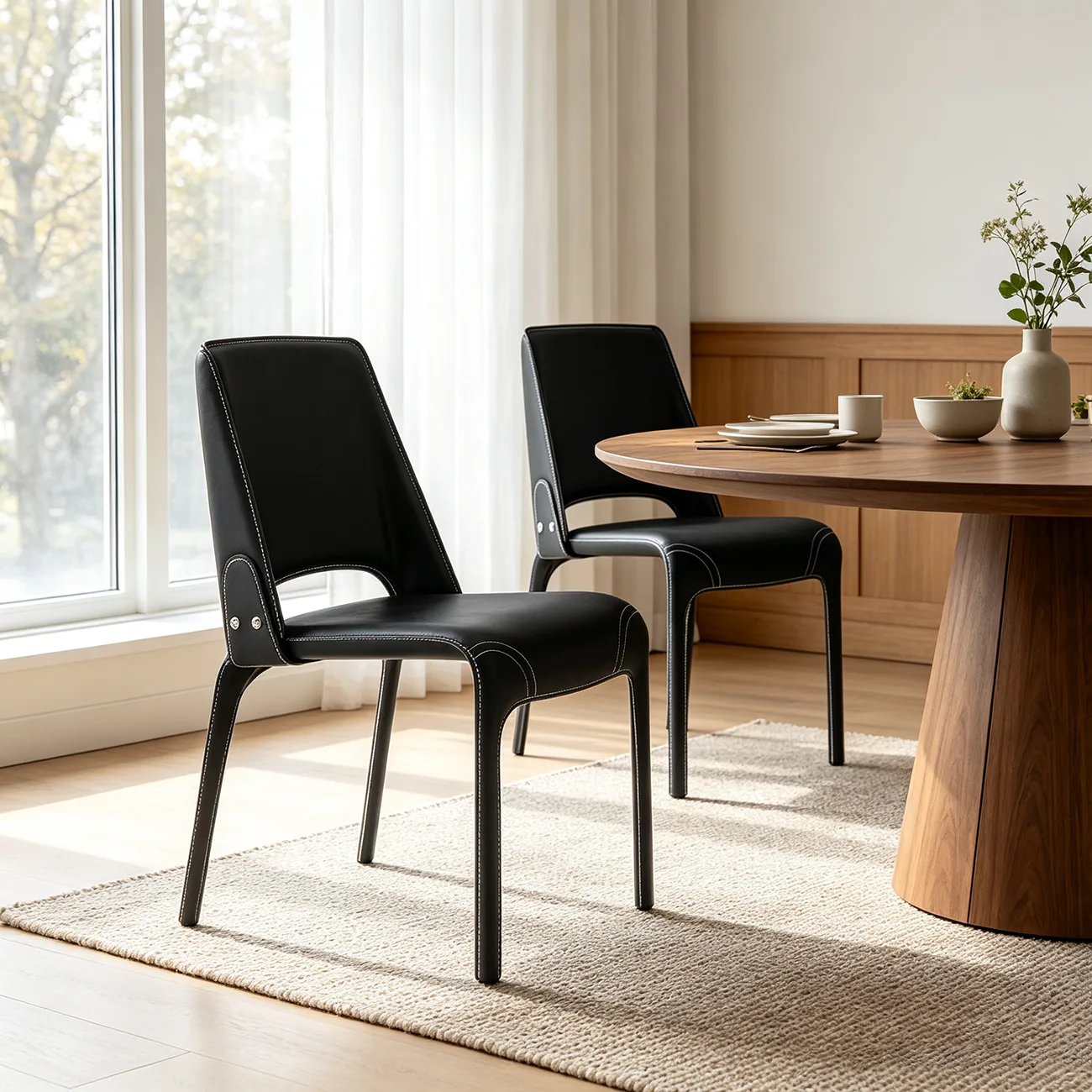 Sleek Modern Open Curved Back Faux Leather Dining Chairs Set Of 2 Image - 11 | homeyfad