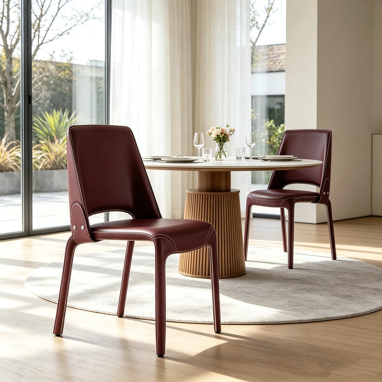 Sleek Modern Open Curved Back Faux Leather Dining Chairs Set Of 2 Image - 2 | homeyfad