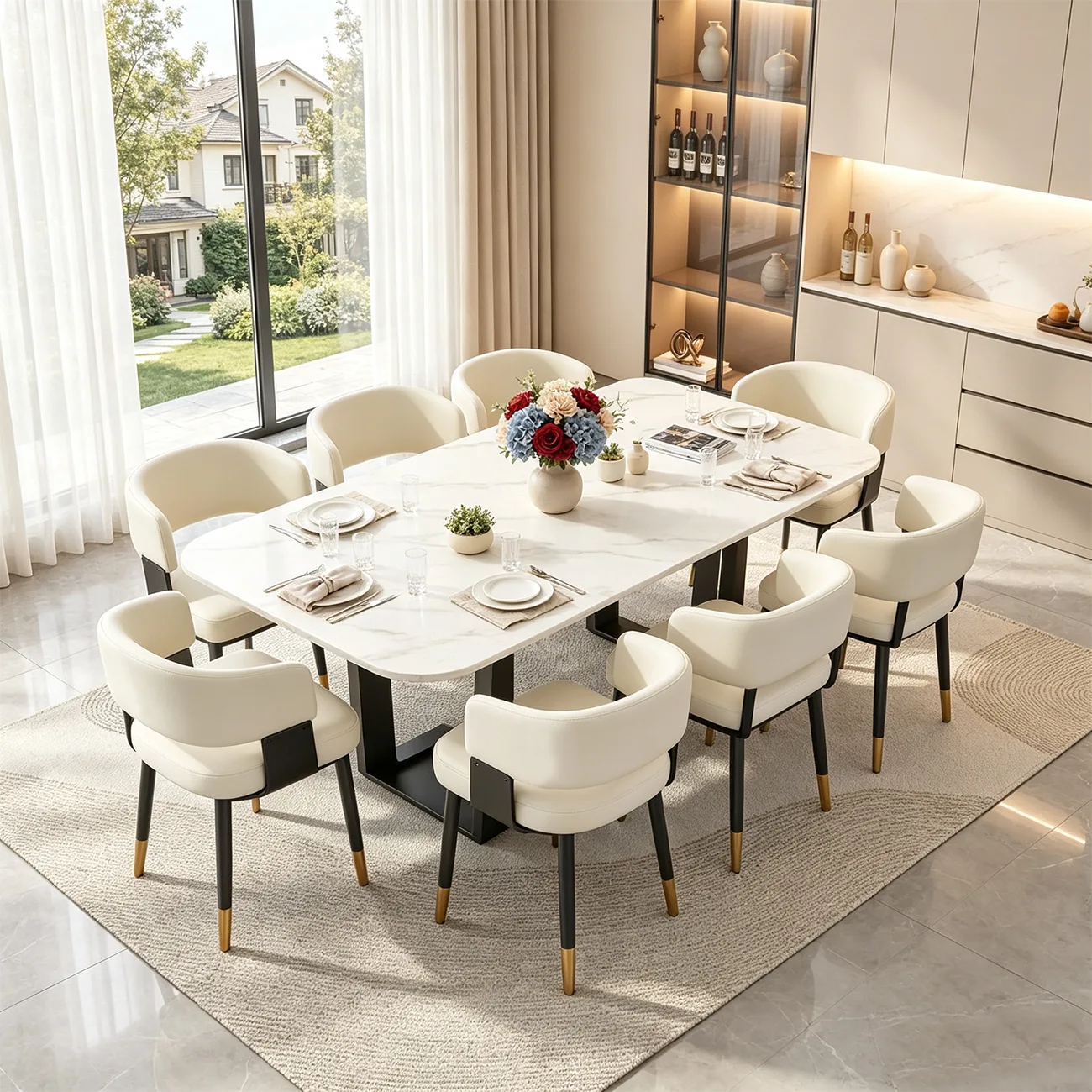 Modern Glam Leather Upholstered Dining Chair Image - 2 | homeyfad