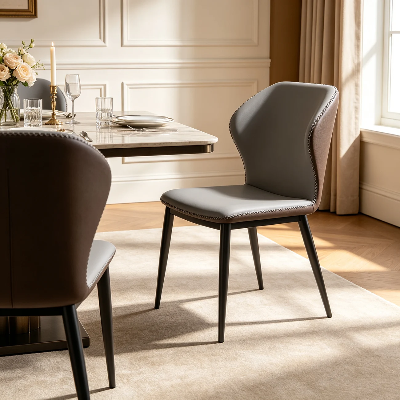 Scandinavian Faux Leather Wingback Dining Chairs Image - 10 | homeyfad