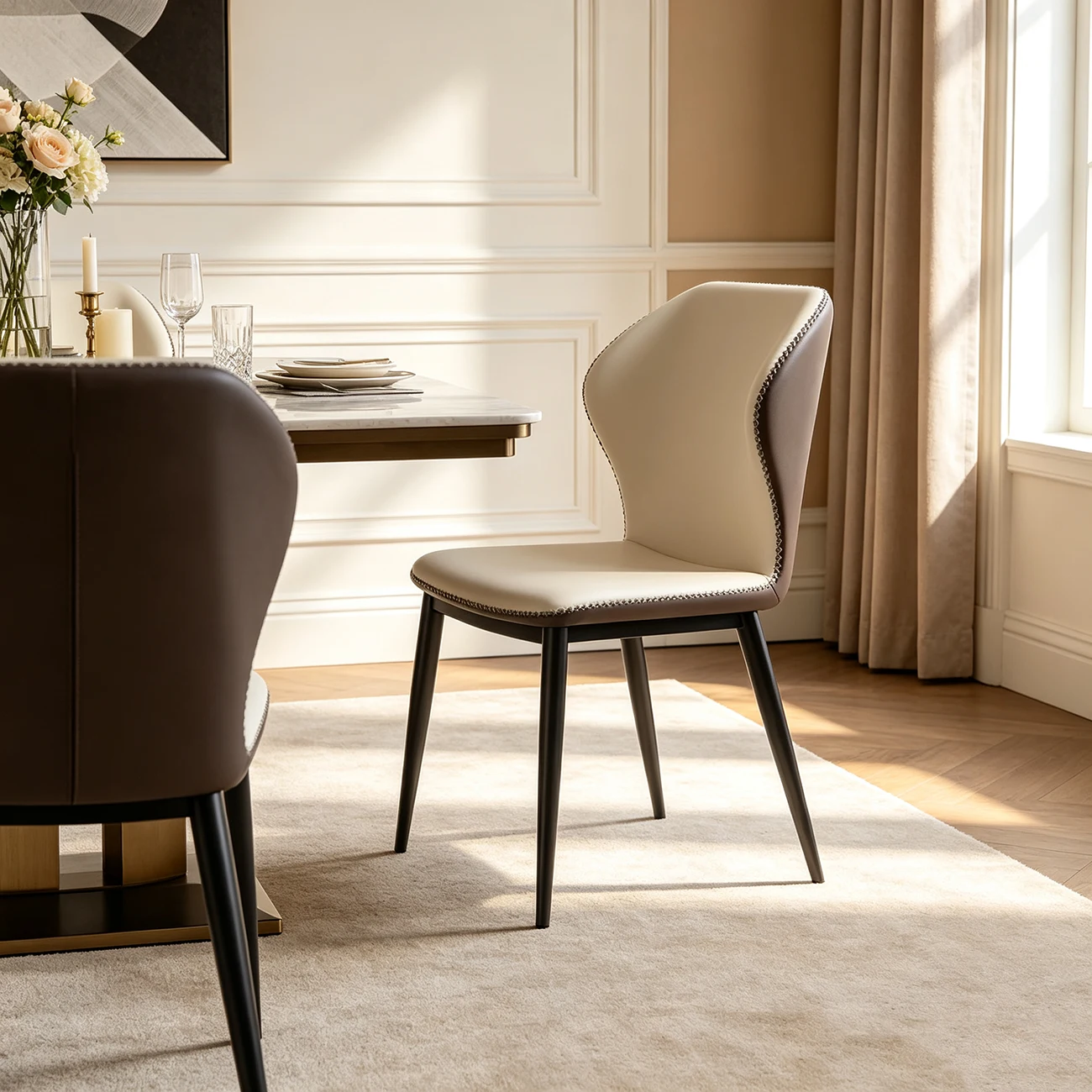 Scandinavian Faux Leather Wingback Dining Chairs Image - 11 | homeyfad