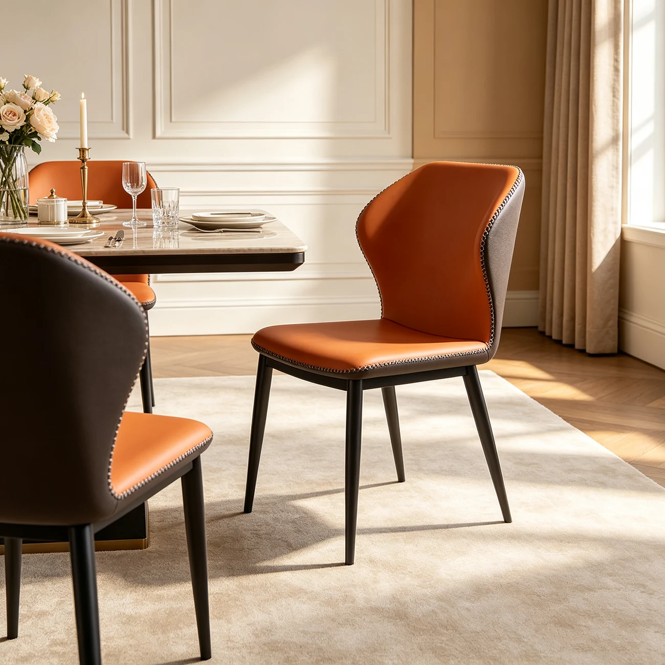 Scandinavian Faux Leather Wingback Dining Chairs Image - 12 | homeyfad