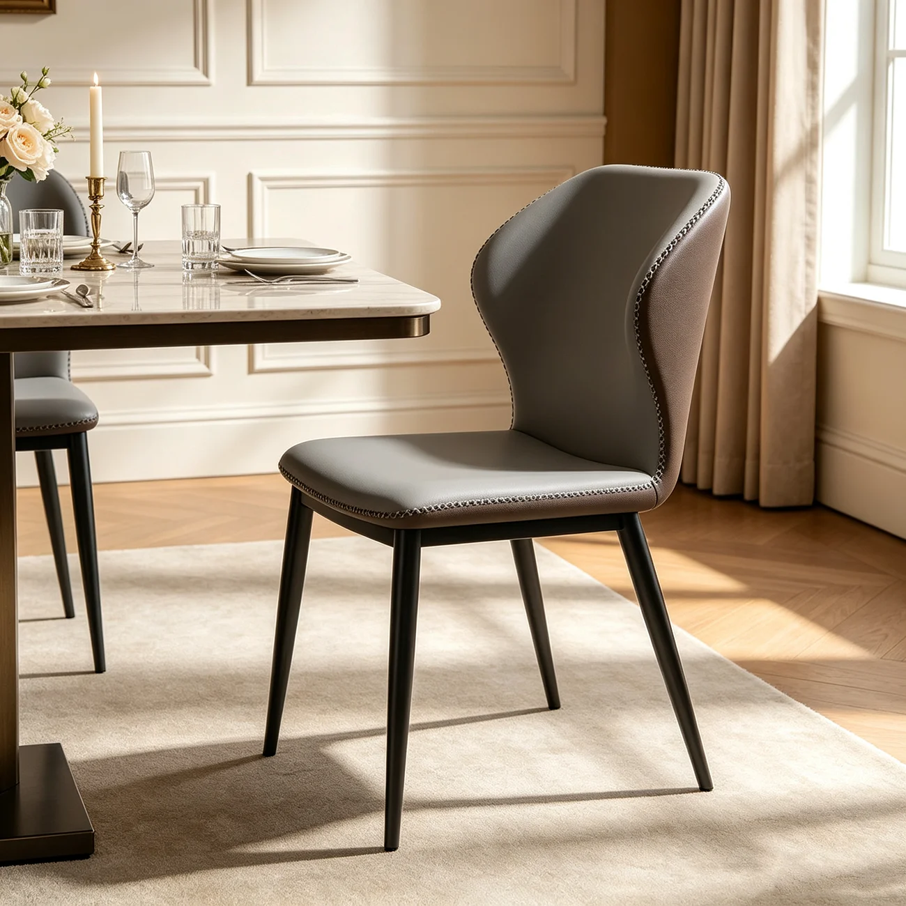 Scandinavian Faux Leather Wingback Dining Chairs Image - 14 | homeyfad