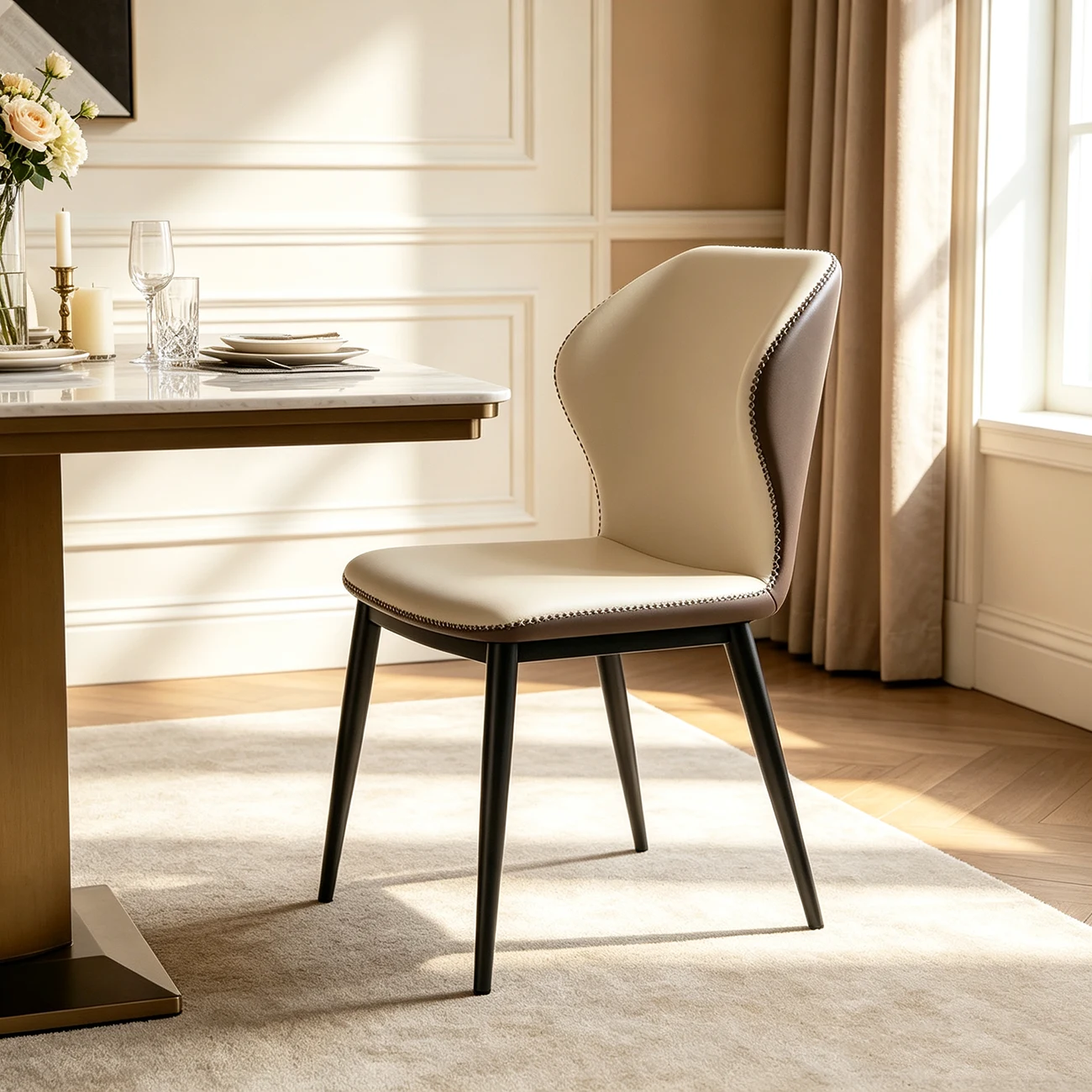 Scandinavian Faux Leather Wingback Dining Chairs Image - 15 | homeyfad