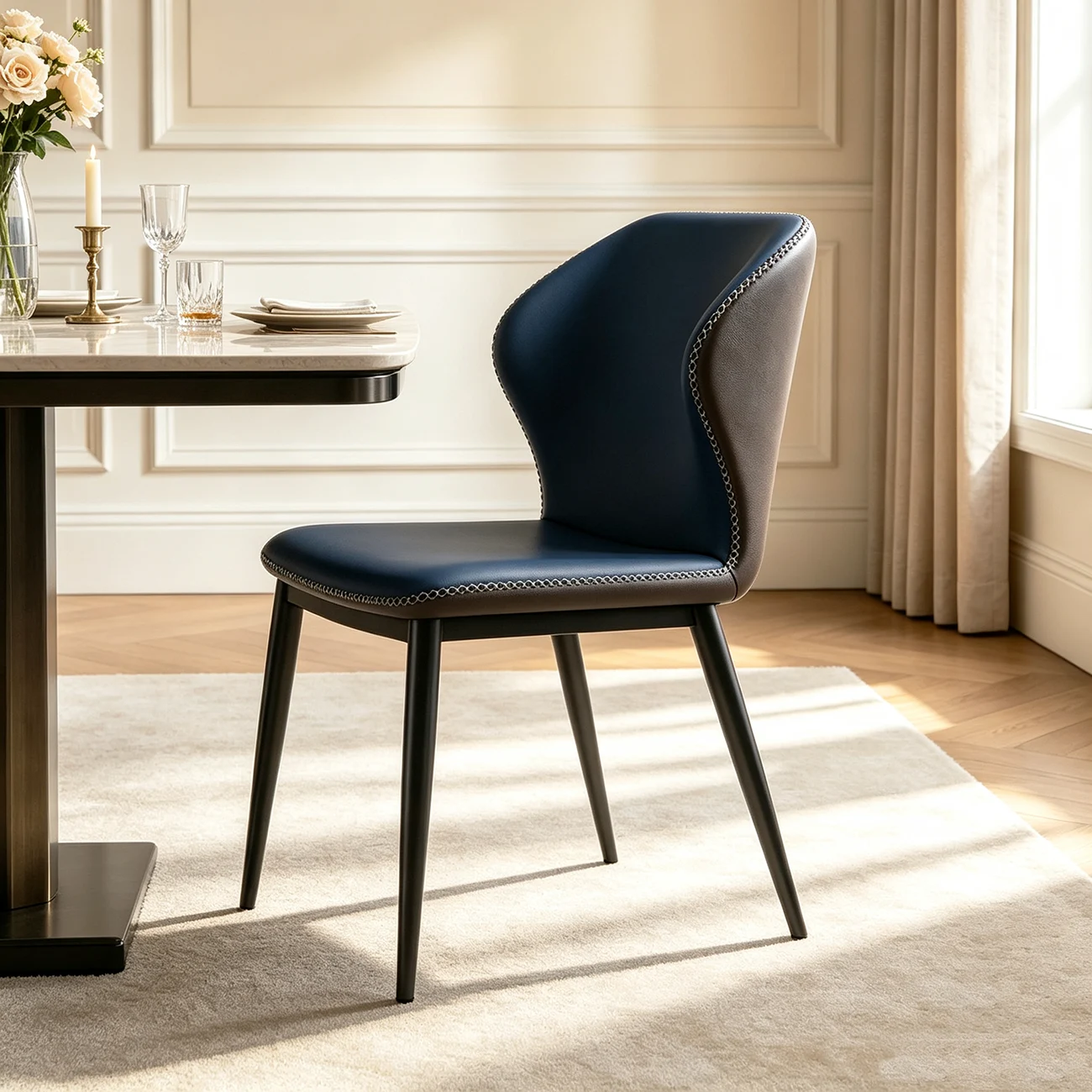 Scandinavian Faux Leather Wingback Dining Chairs Image - 16 | homeyfad