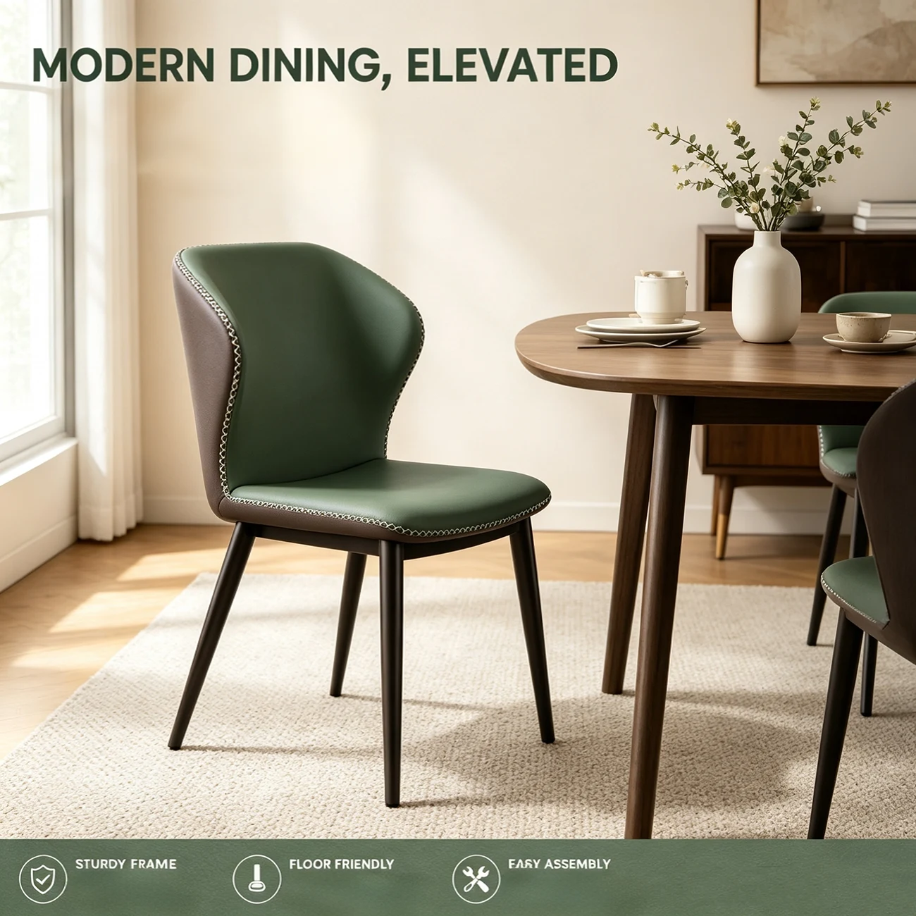 Scandinavian Faux Leather Wingback Dining Chairs Image - 6 | homeyfad
