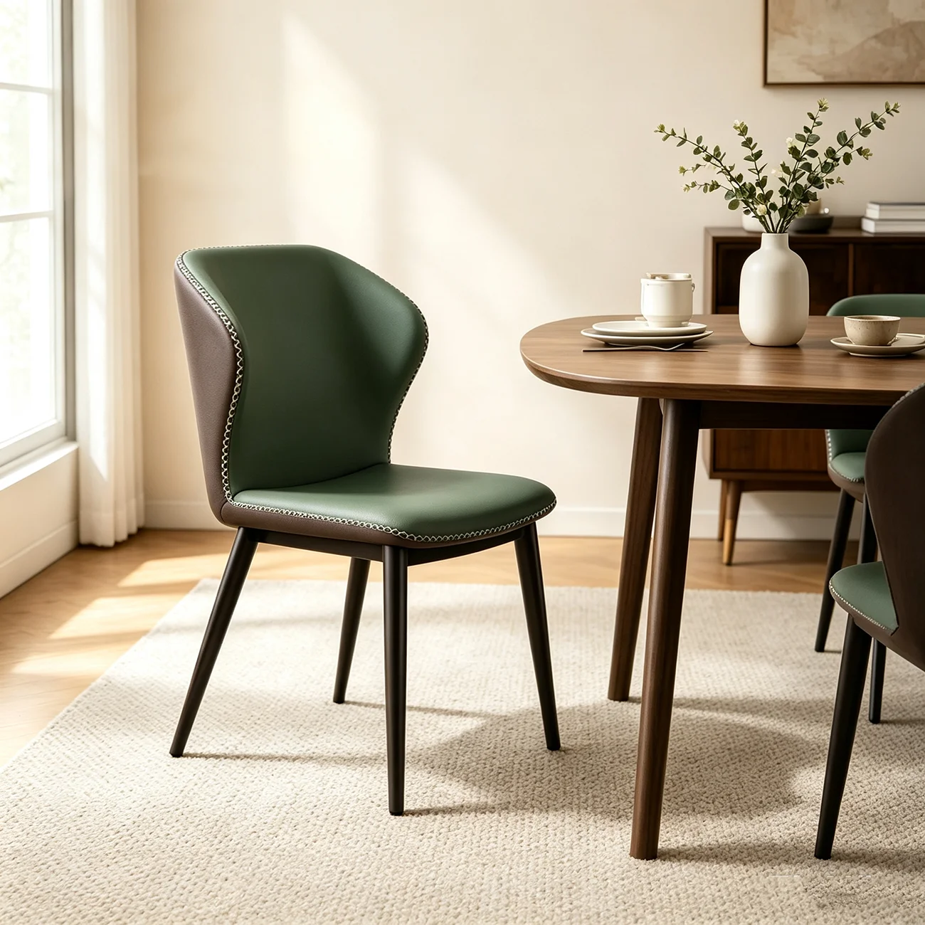 Scandinavian Faux Leather Wingback Dining Chairs Image - 8 | homeyfad
