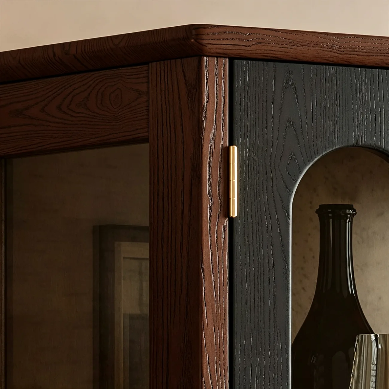 French Vintage Arched Glass Wood Wine Cabinet Image - 9 | homeyfad