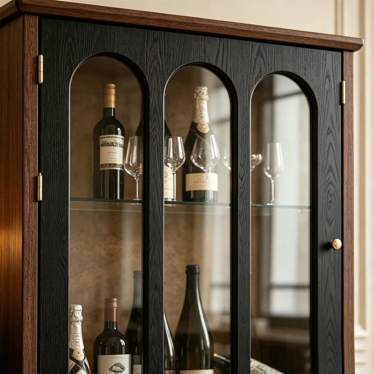 French Vintage Arched Glass Wood Wine Cabinet Image - 8 | homeyfad