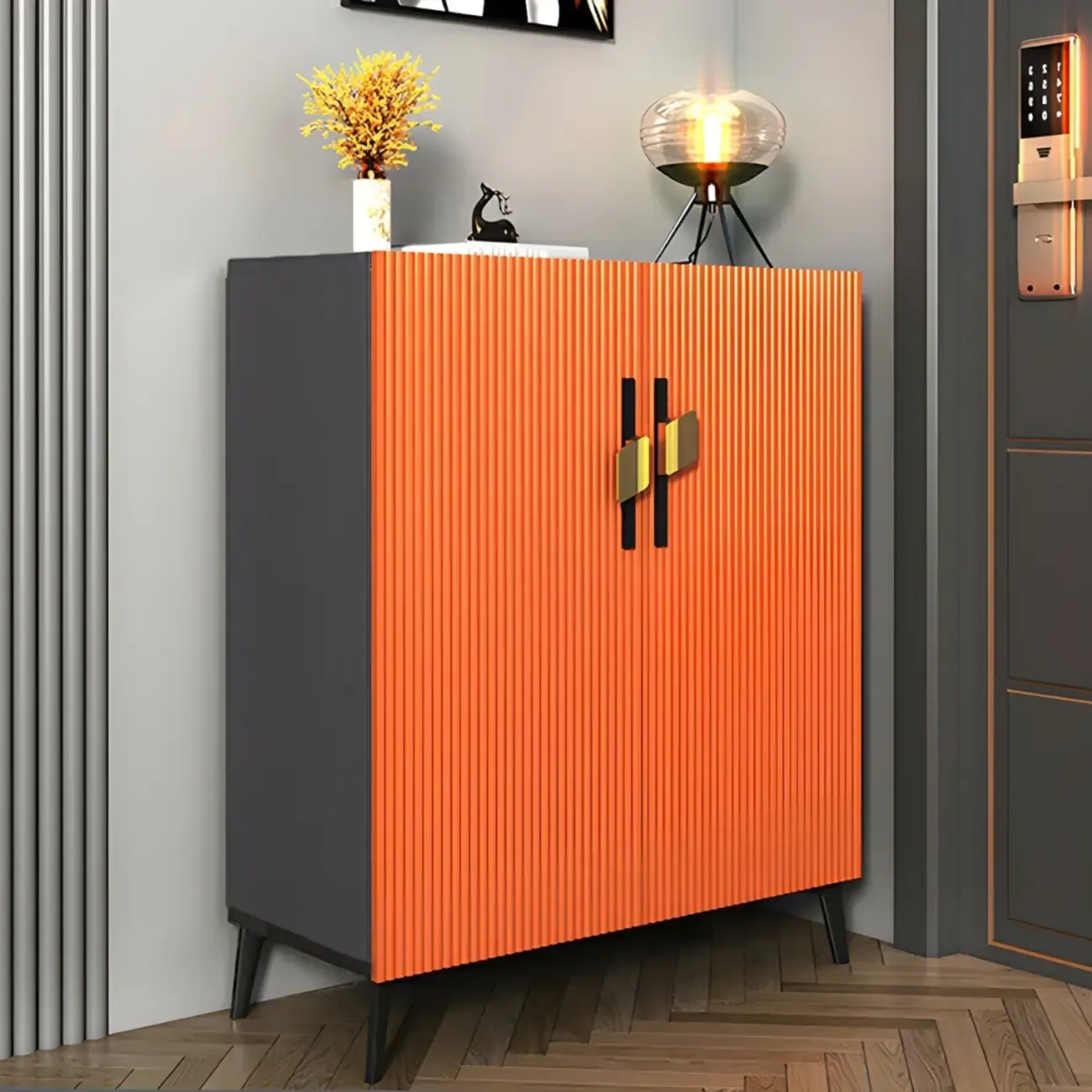 Luxury Grey Wooden Shoe Cabinet for Entryway Image - 3 | homeyfad