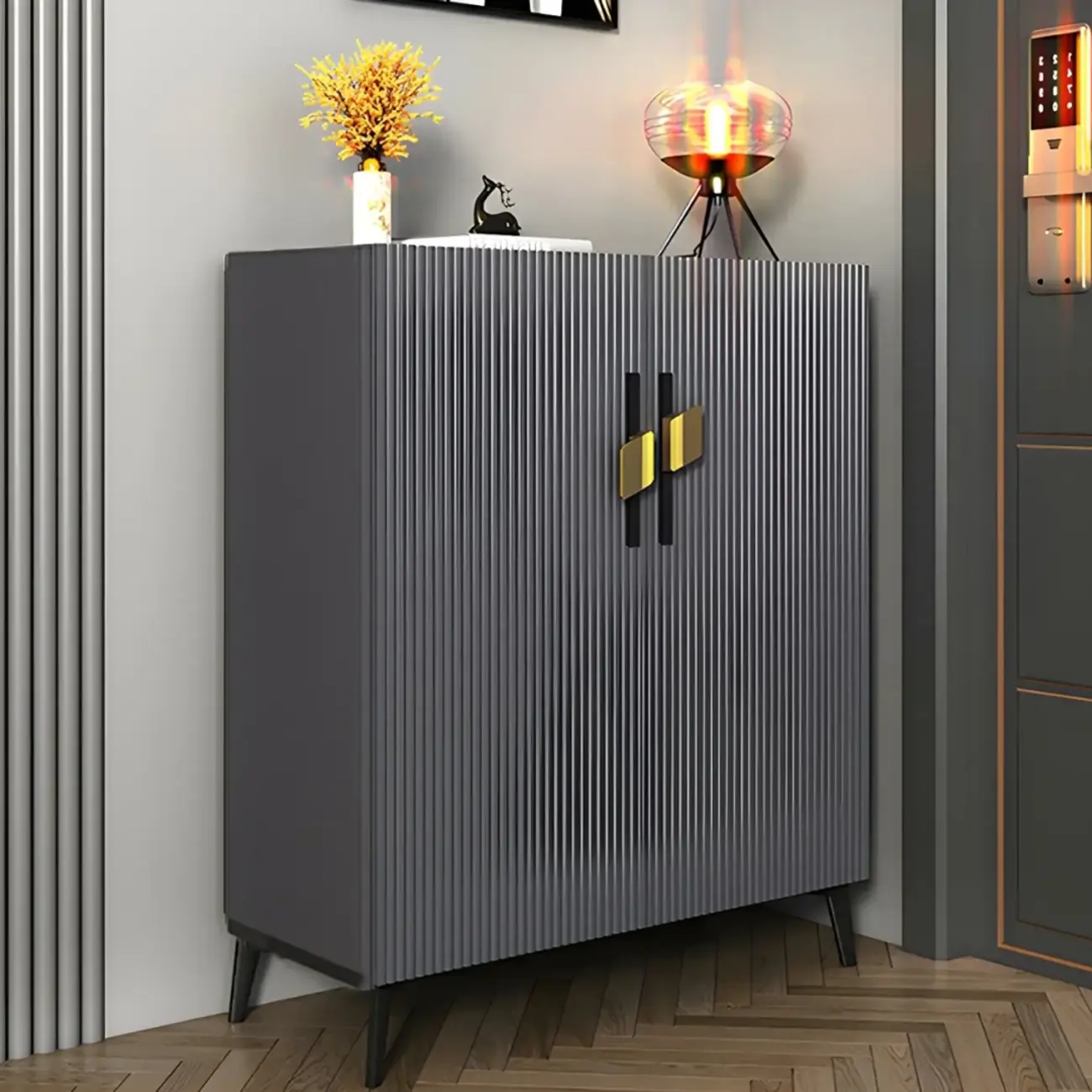 Luxury Grey Wooden Shoe Cabinet for Entryway Image - 4 | homeyfad
