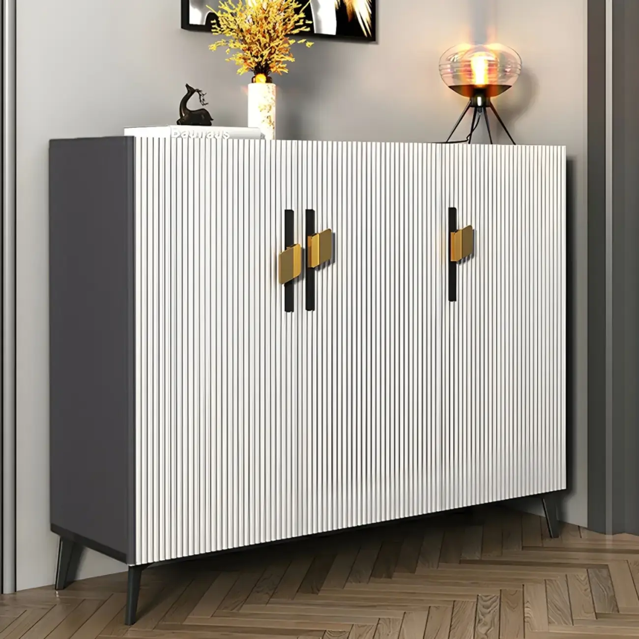 Luxury Grey Wooden Shoe Cabinet for Entryway Image - 6 | homeyfad
