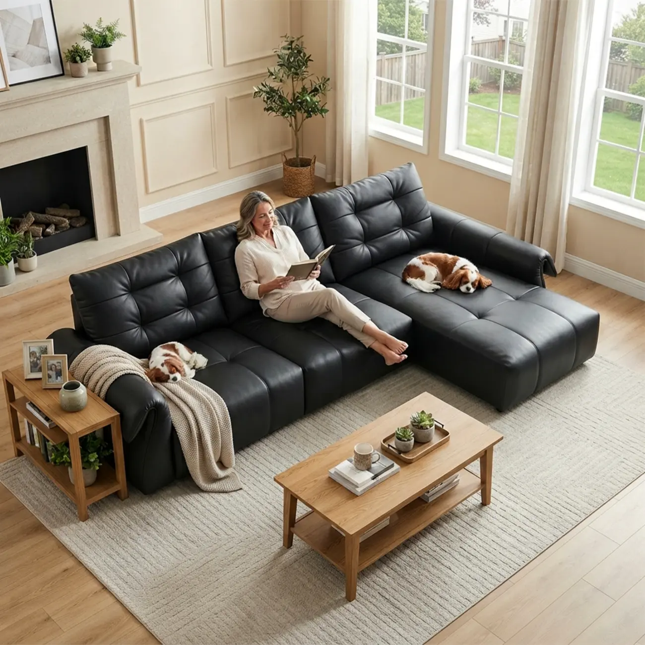 Modern Tufted Top-Grain Leather Power Sofa Bed with Extended Seat Depth Image - 4 | homeyfad