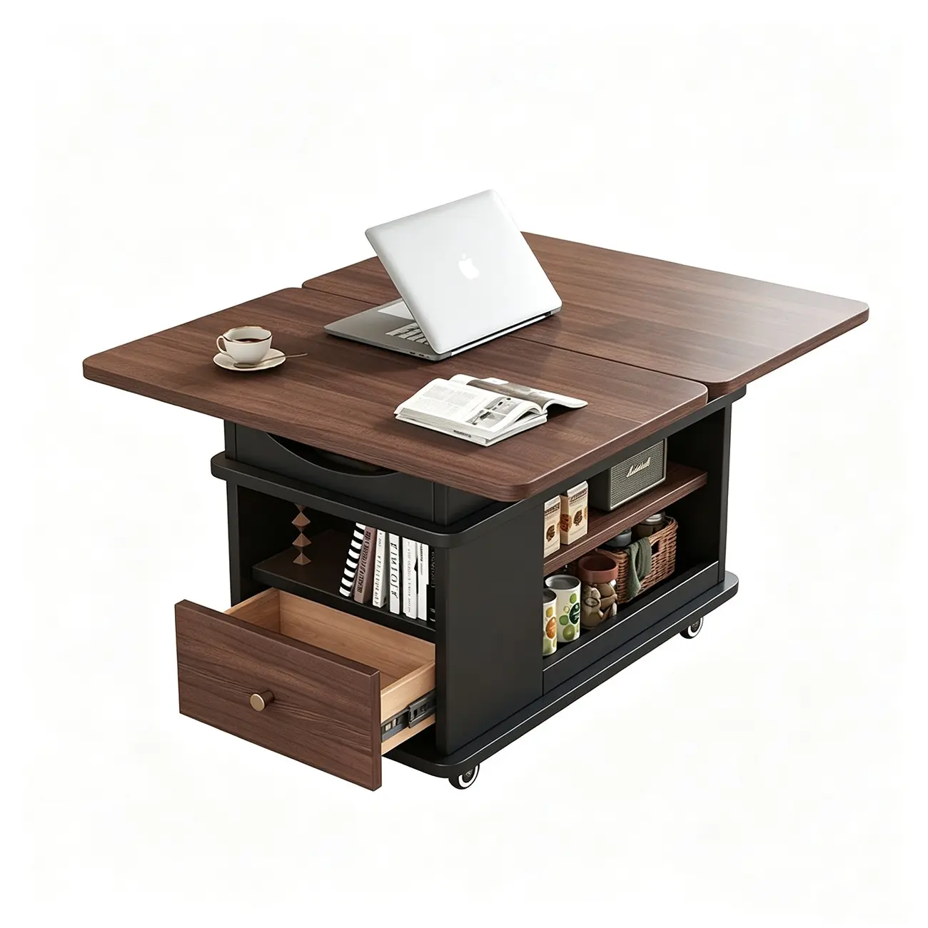 Adjustable Tabletop Modern Wood Side Table with Wheels Image - 2 | homeyfad