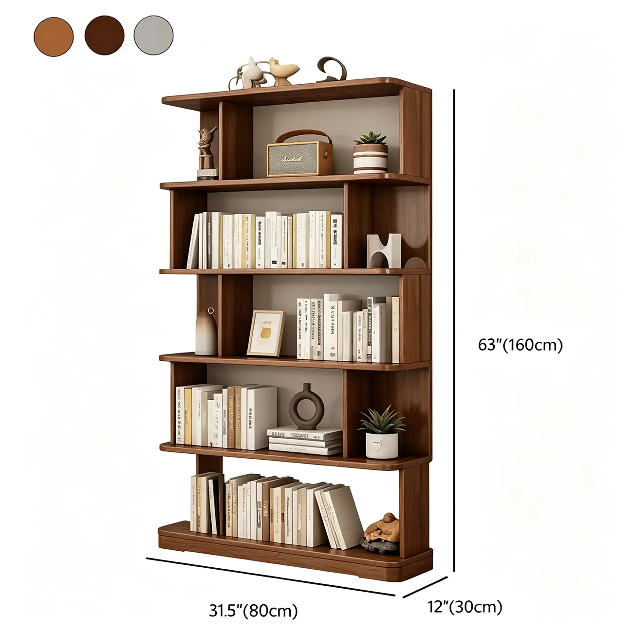 Mid-Century Vertical Walnut Wood Bookcase Open Back #size | homeyfad
