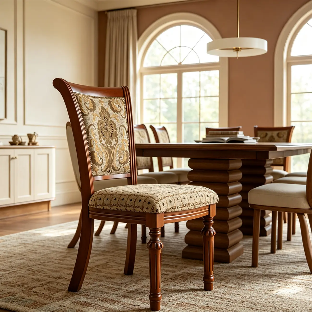 American Vintage Carved Solid Wood Dining Chair with Upholstered Backrest Image - 1 | homeyfad