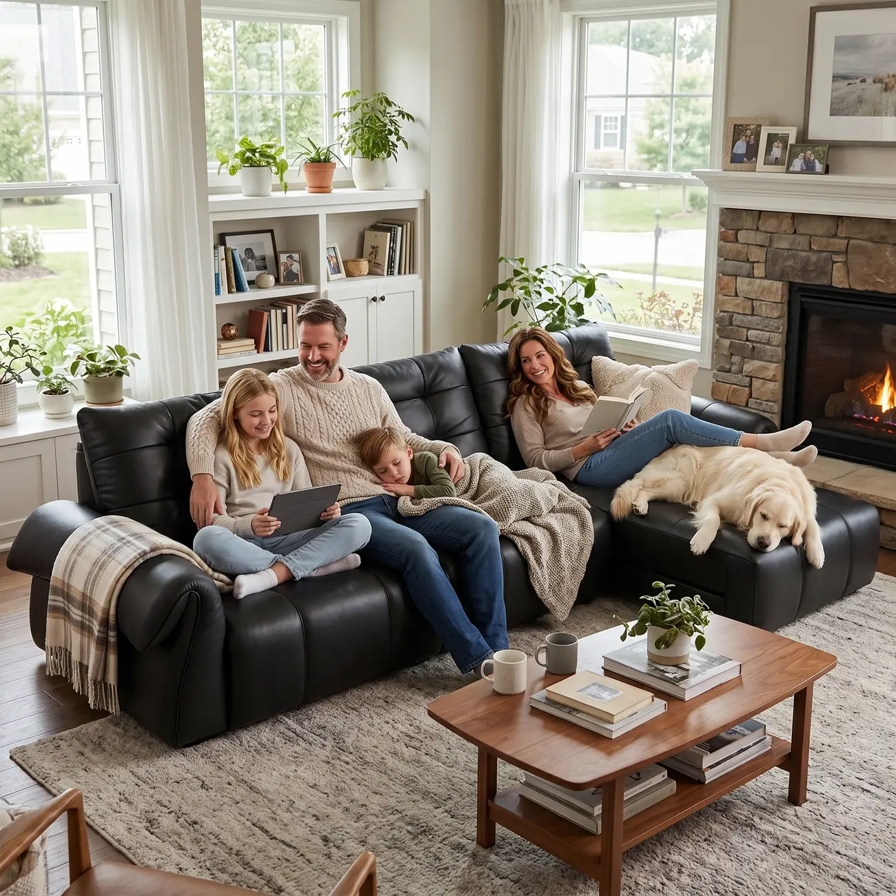 Modern Tufted Top-Grain Leather Power Sofa Bed with Extended Seat Depth Image - 2 | homeyfad