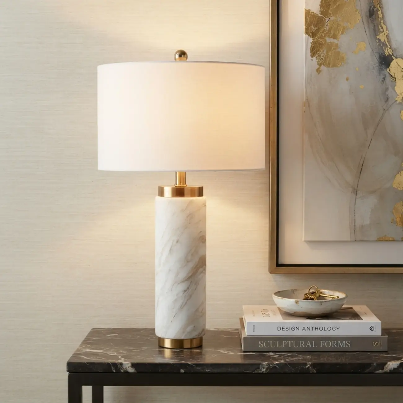 Elegant Modern Marble White Table Lamp with Gold Accents Image - 8 | homeyfad
