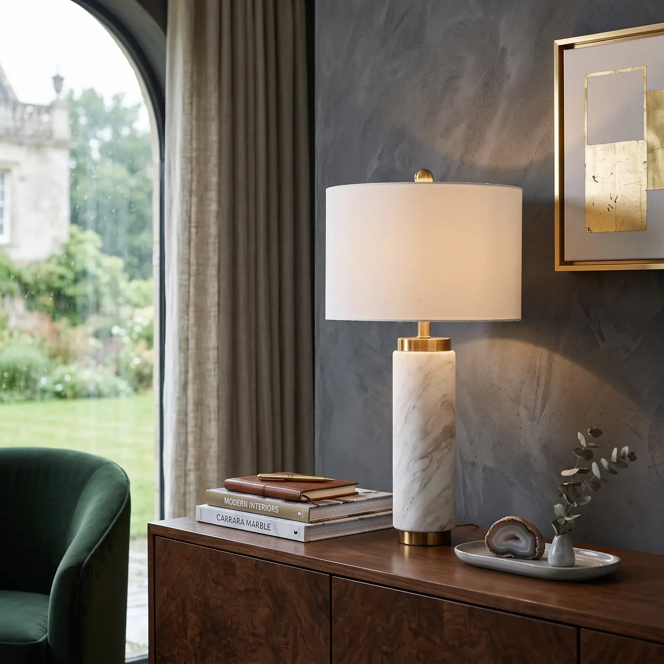 Elegant Modern Marble White Table Lamp with Gold Accents Image - 11 | homeyfad