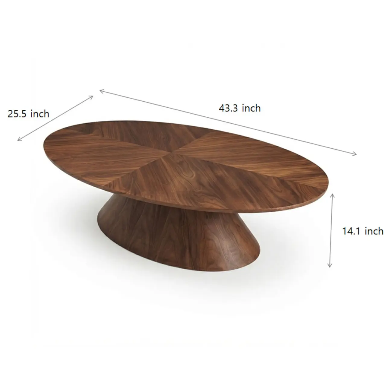 Mid Century Modern Oval Walnut Solid Wood Coffee Table Image - 5 | homeyfad