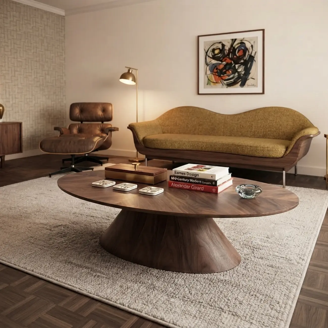 Mid Century Modern Oval Walnut Solid Wood Coffee Table Image - 7 | homeyfad