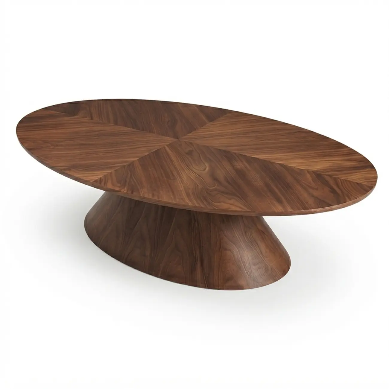 Mid Century Modern Oval Walnut Solid Wood Coffee Table Image - 2 | homeyfad