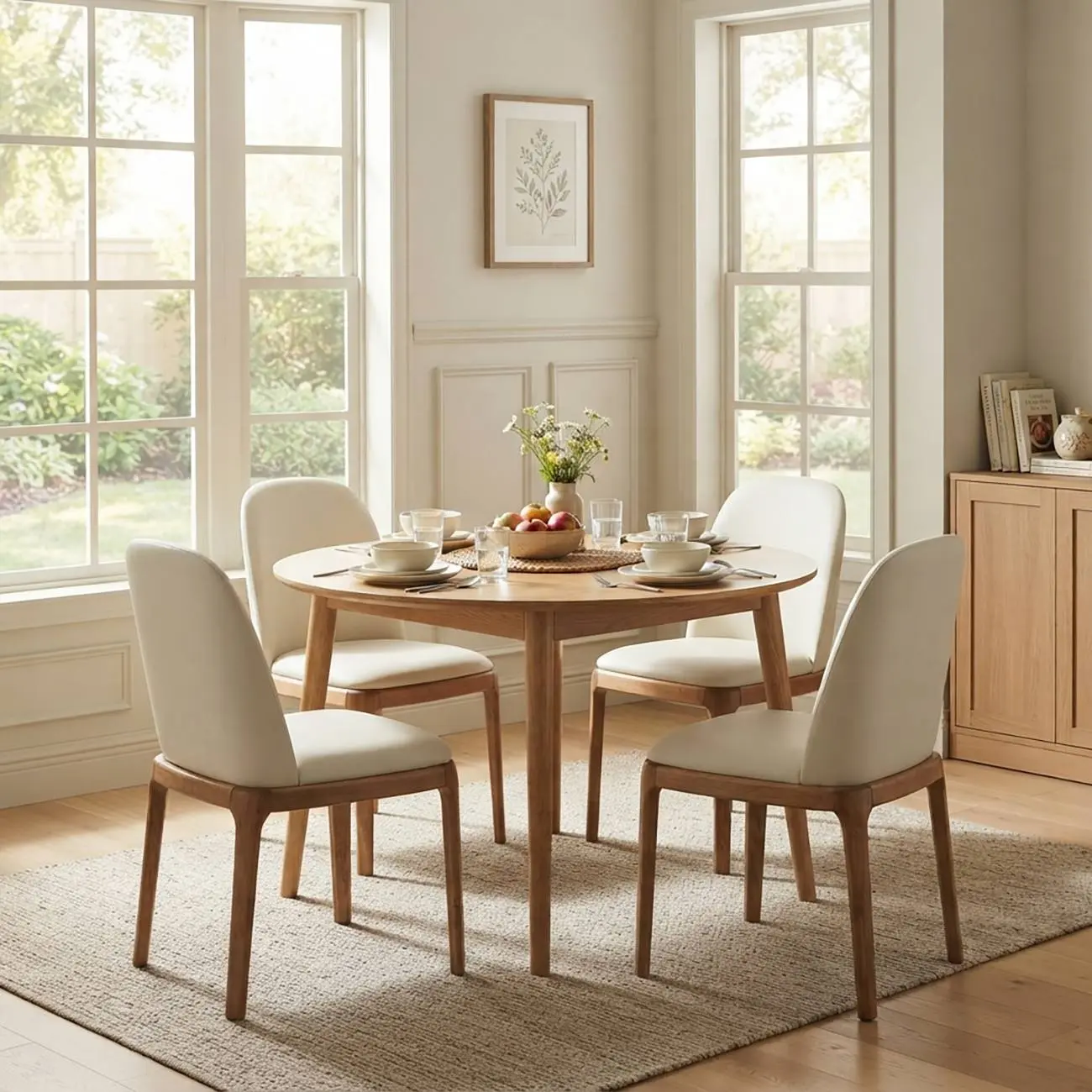 Cream Wood Faux Leather Solid Back Dining Chair Image - 4 | homeyfad