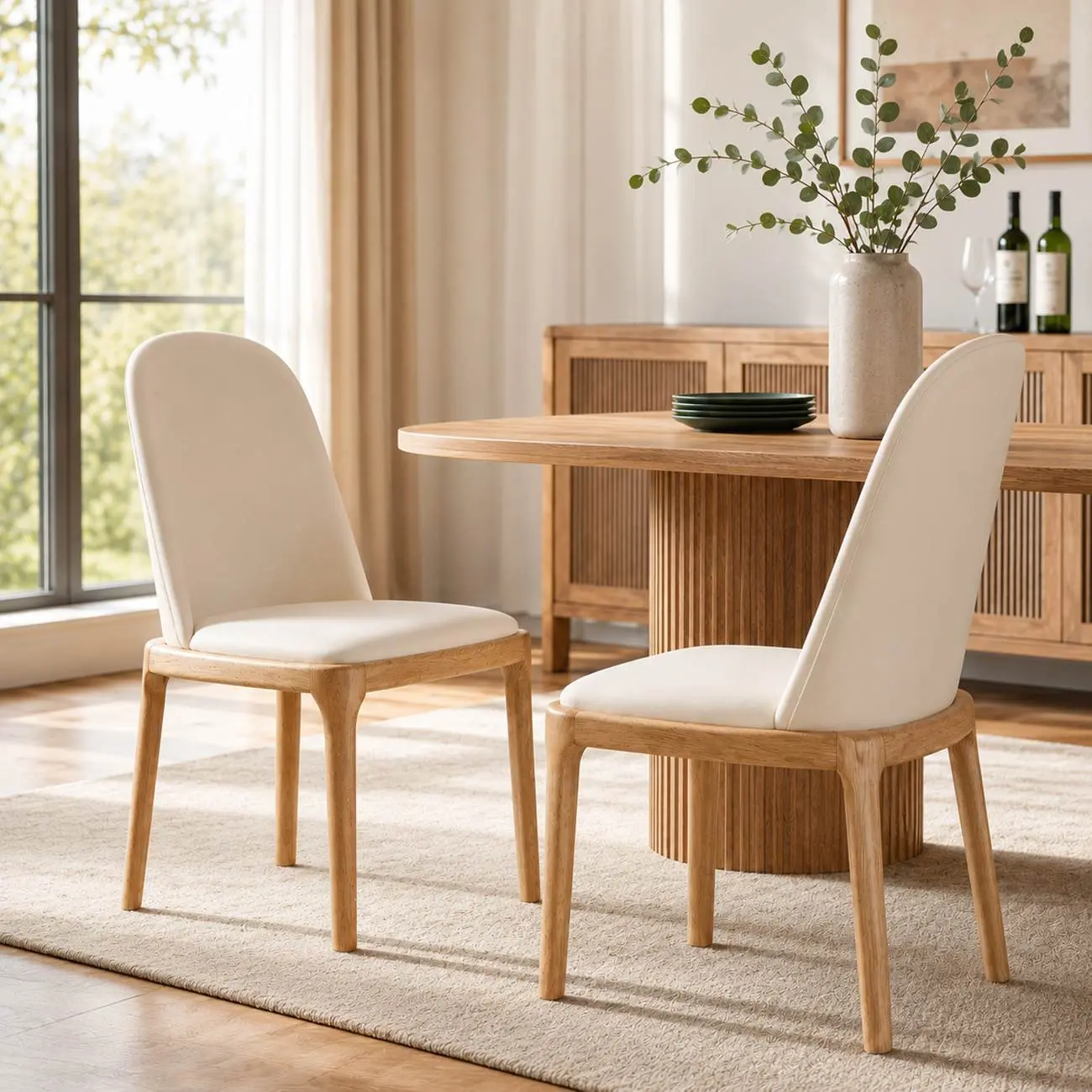 Cream Wood Faux Leather Solid Back Dining Chair Image - 8 | homeyfad