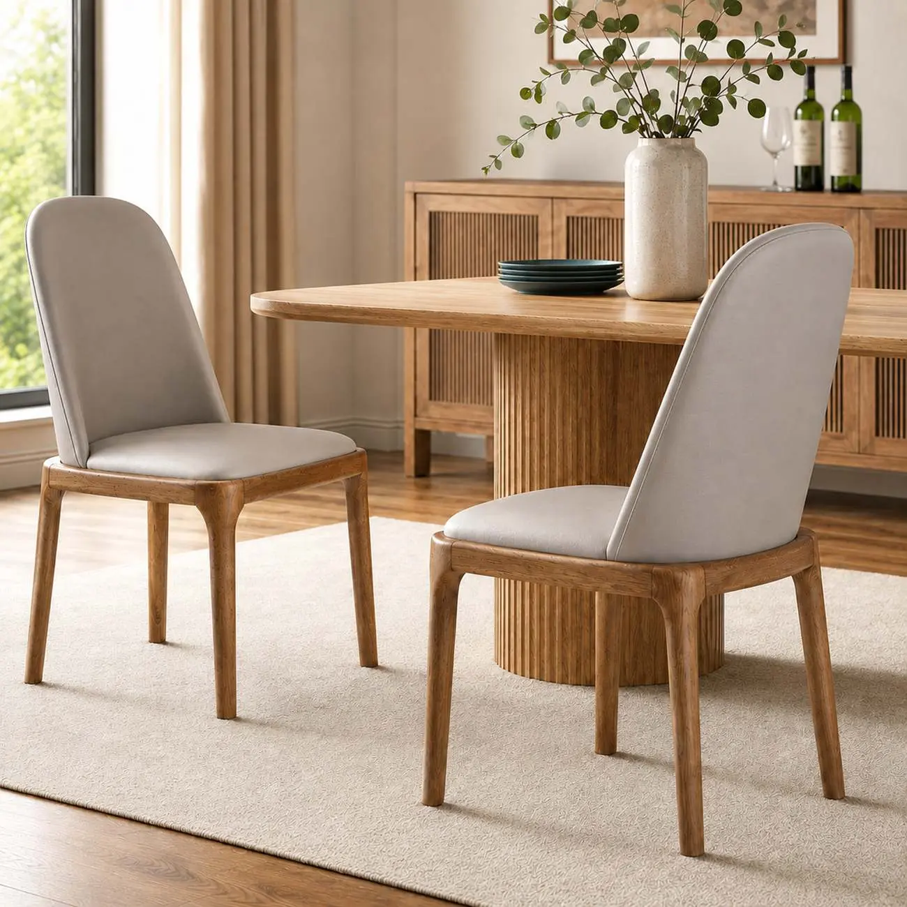 Cream Wood Faux Leather Solid Back Dining Chair Image - 9 | homeyfad