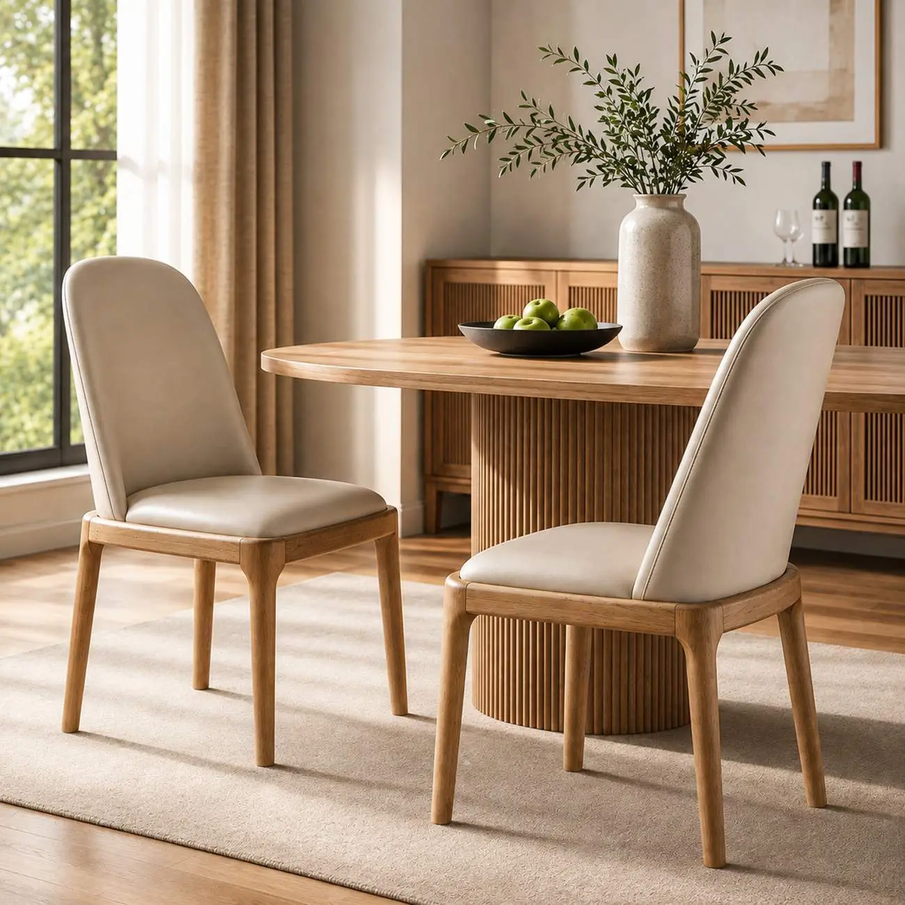 Cream Wood Faux Leather Solid Back Dining Chair Image - 10 | homeyfad