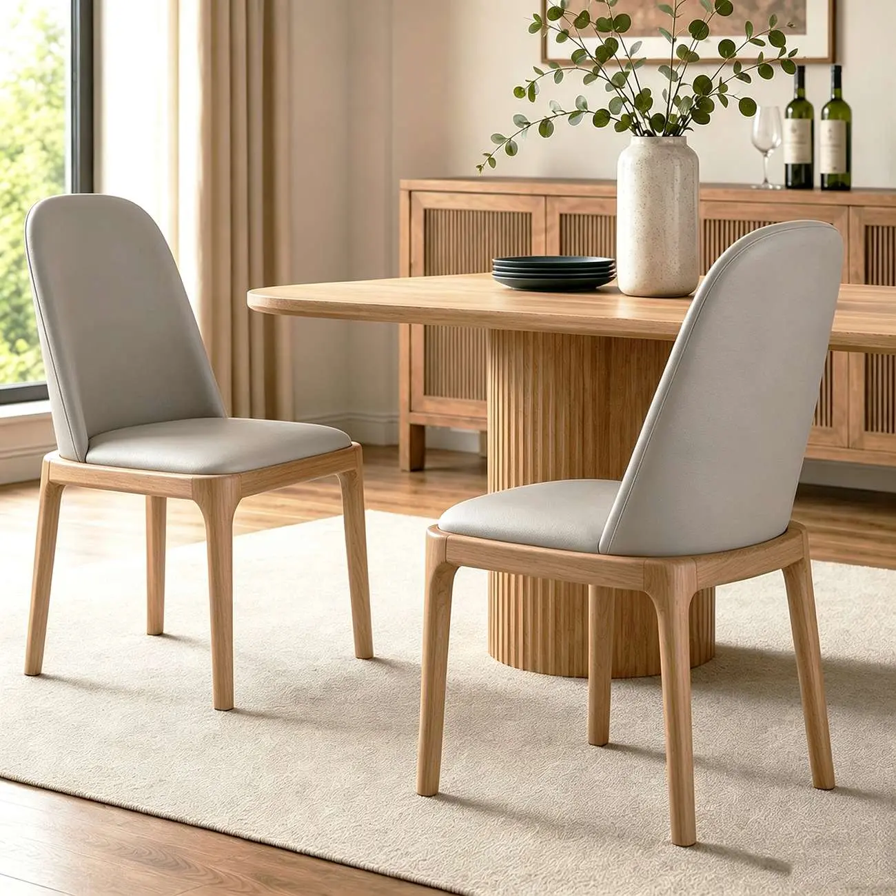 Cream Wood Faux Leather Solid Back Dining Chair Image - 11 | homeyfad