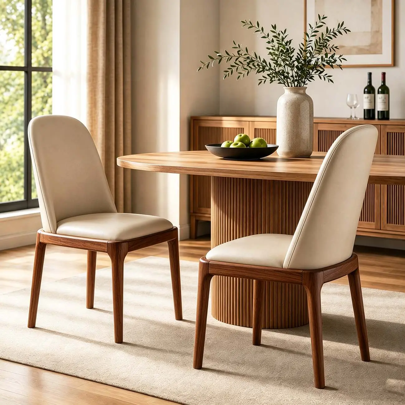 Cream Wood Faux Leather Solid Back Dining Chair Image - 3 | homeyfad