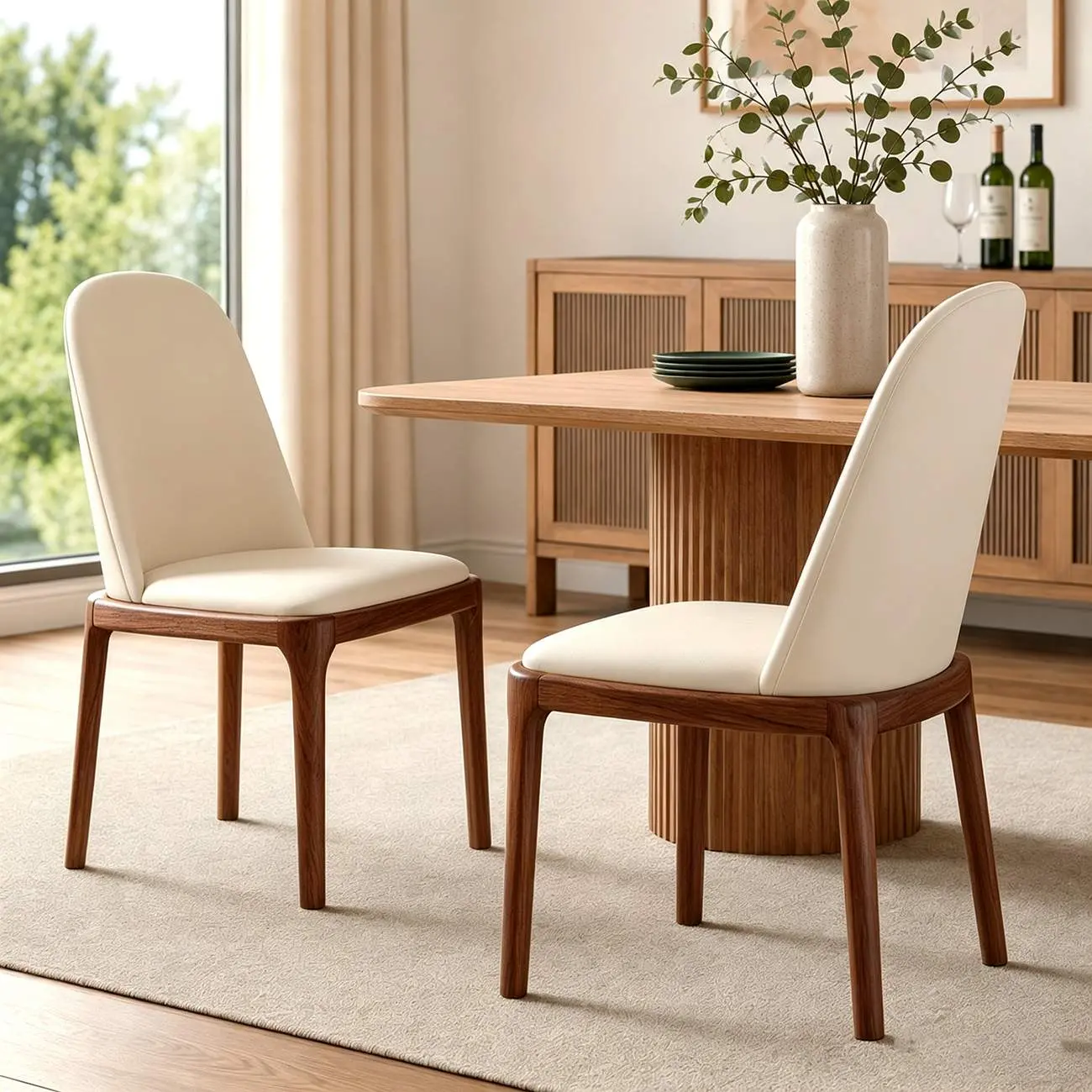 Cream Wood Faux Leather Solid Back Dining Chair Image - 1 | homeyfad