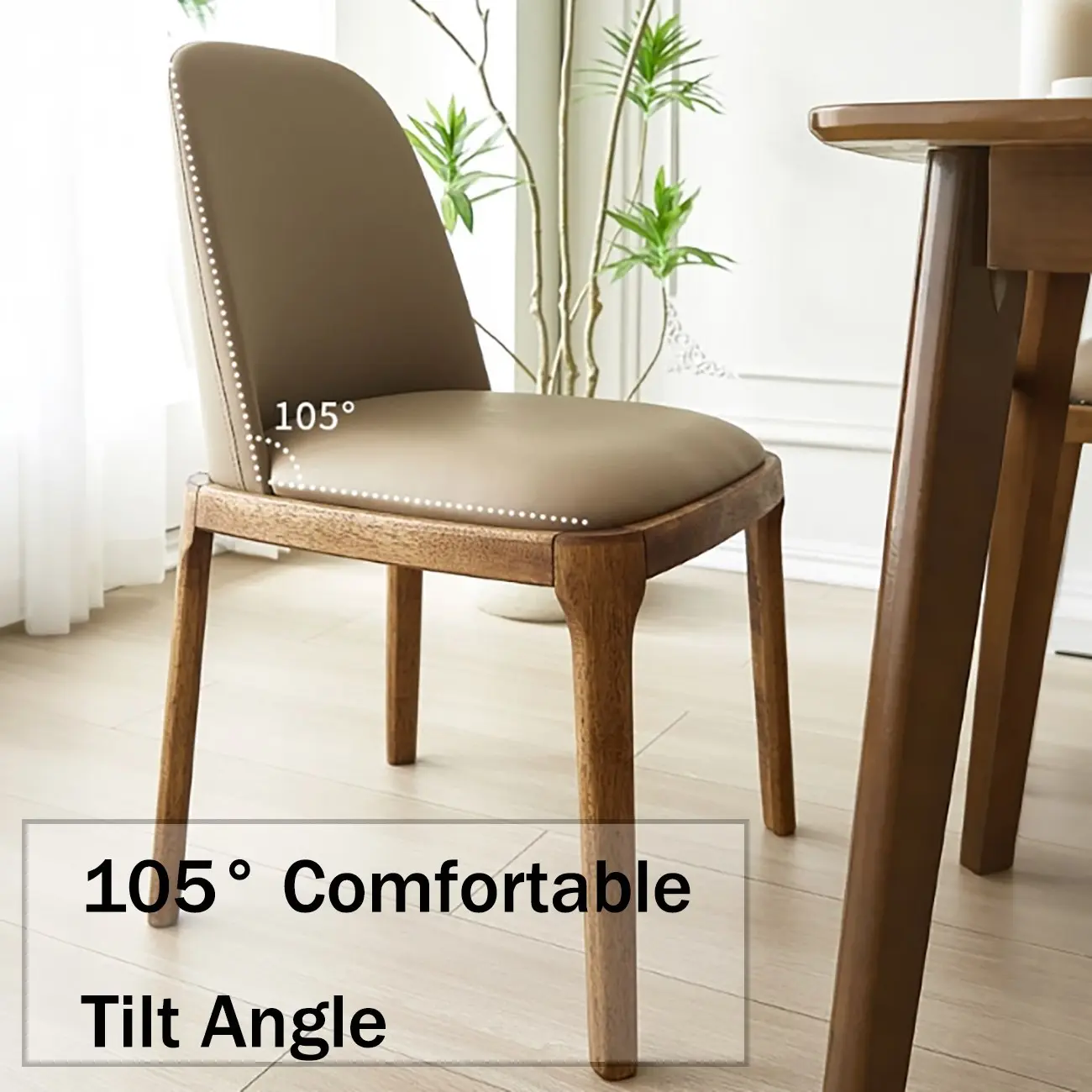 Cream Wood Faux Leather Solid Back Dining Chair Image - 6 | homeyfad