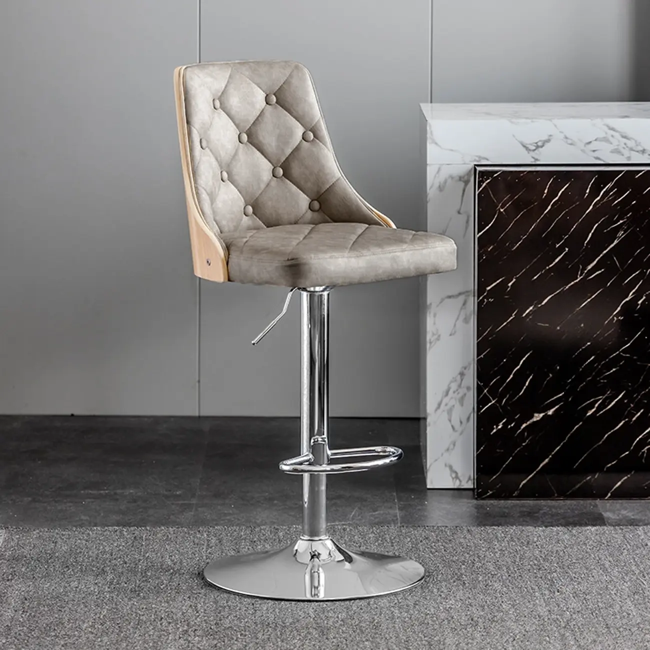 Modern Adjustable Full Back Tufted Leather Bar Stool Image - 22 | homeyfad