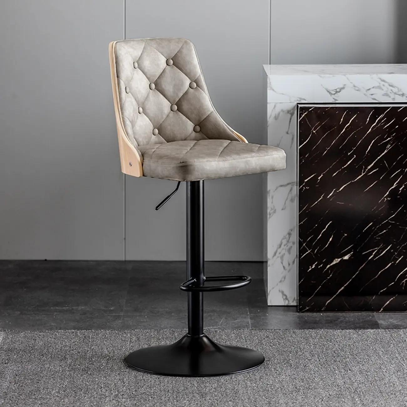 Modern Adjustable Full Back Tufted Leather Bar Stool Image - 13 | homeyfad