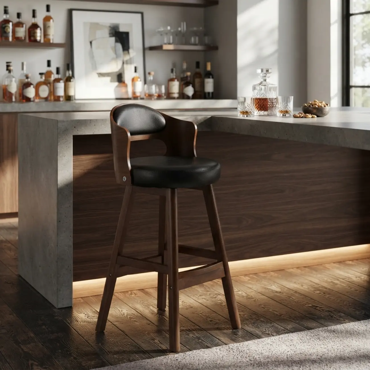 Transitional Round Upholstered Wood Bar Stools Set of 2 Image - 7 | homeyfad