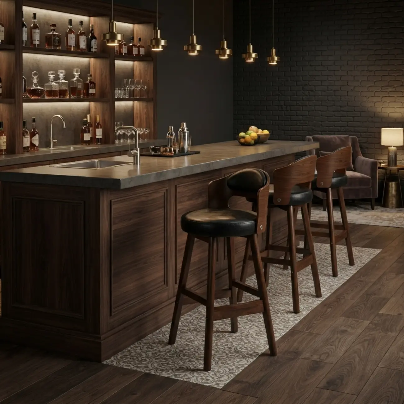 Transitional Round Upholstered Wood Bar Stools Set of 2 Image - 9 | homeyfad