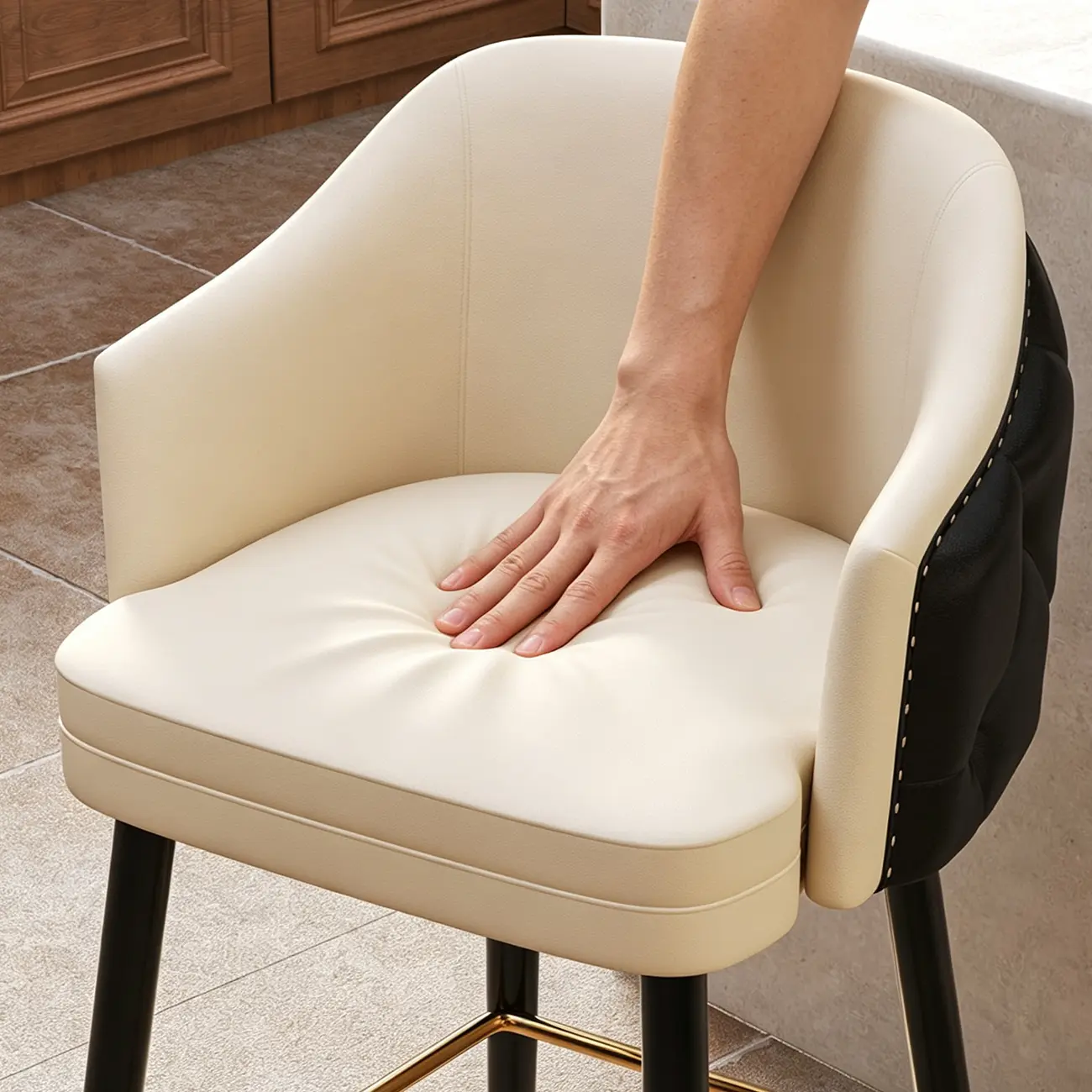 Mid-century Modern Upholstered Tufted Back Tuxedo Counter Stools Image - 11 | homeyfad