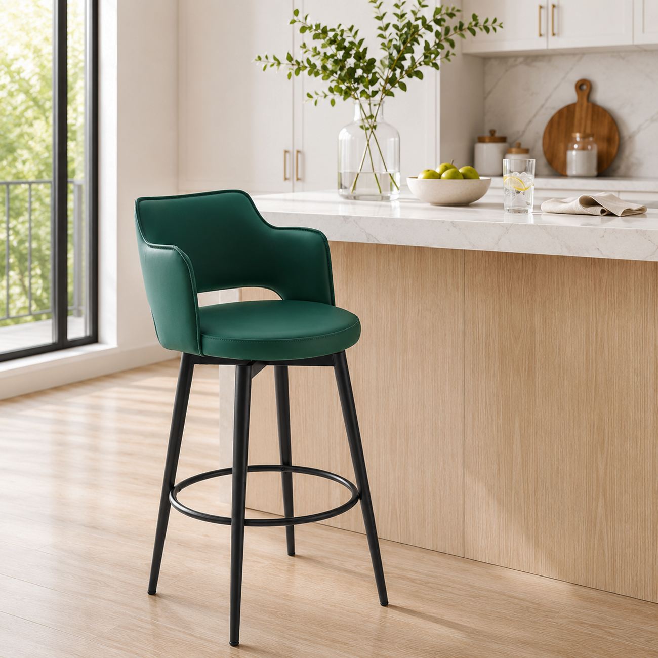 Leather Swivel Counter Height Upholstered Bar Stool with Footrest | HomeyFad | homeyfad